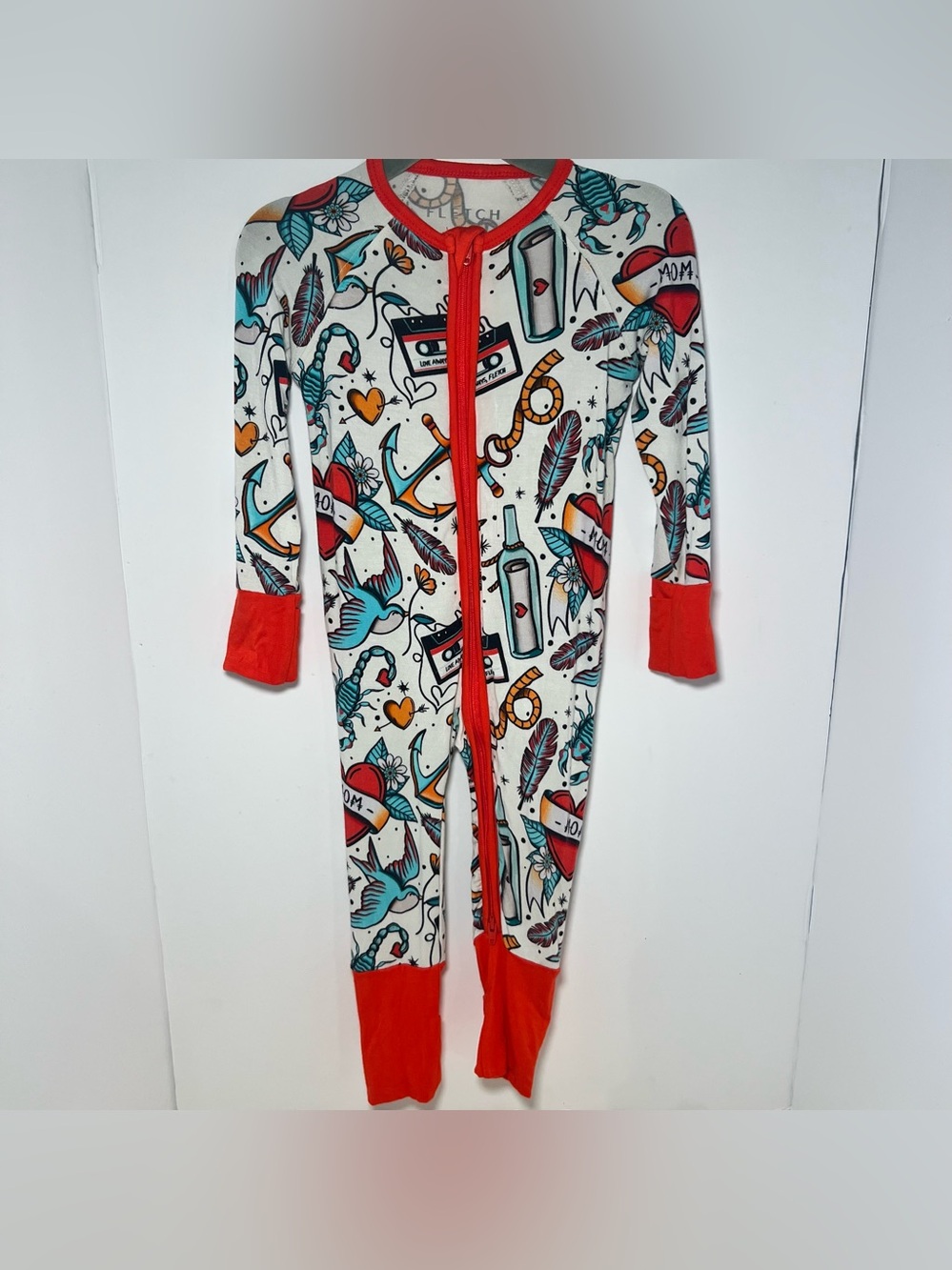 Fletch Tough Love Traditional Tattoo Love Mom Red Colorway Bamboo Zippy Sleeper